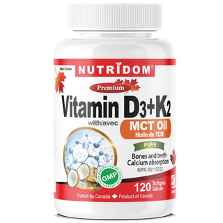 Nutridom Vitamin D3 + K2 120 mcg with MCT Oil (120 softgels)