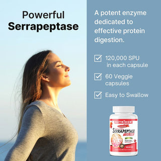 Nutridom Serrapeptase 120,000 SPU (60 Veggie Capsules)